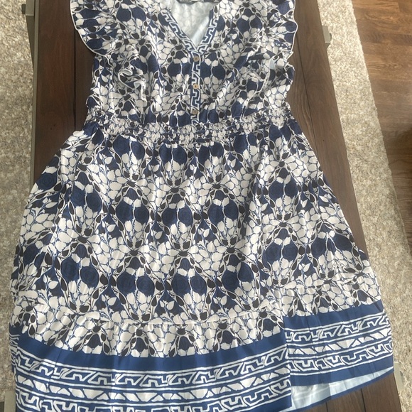 BloomChic Blue and White Tie Front Midi Sundress - Picture 3 of 8
